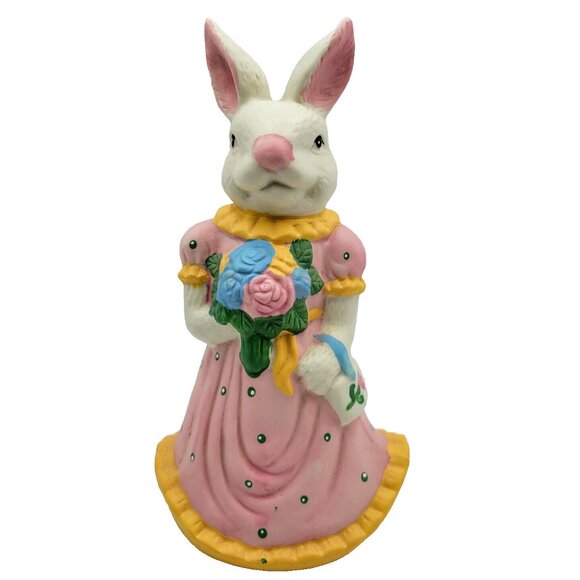 Easter Bunny Figurine Rabbit Girl Female Flowers Dress Read - Picture 1 of 10